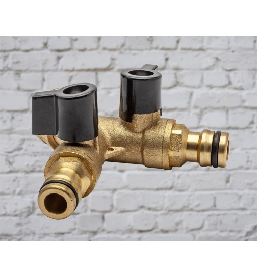 Messing Klick Y-Verbindungsstecker mit Absperrung